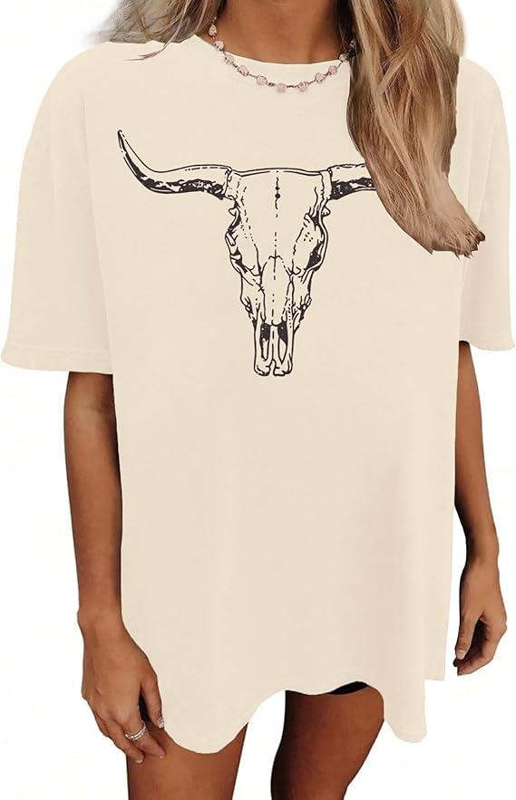 Tan Cow Skull Graphic Tee