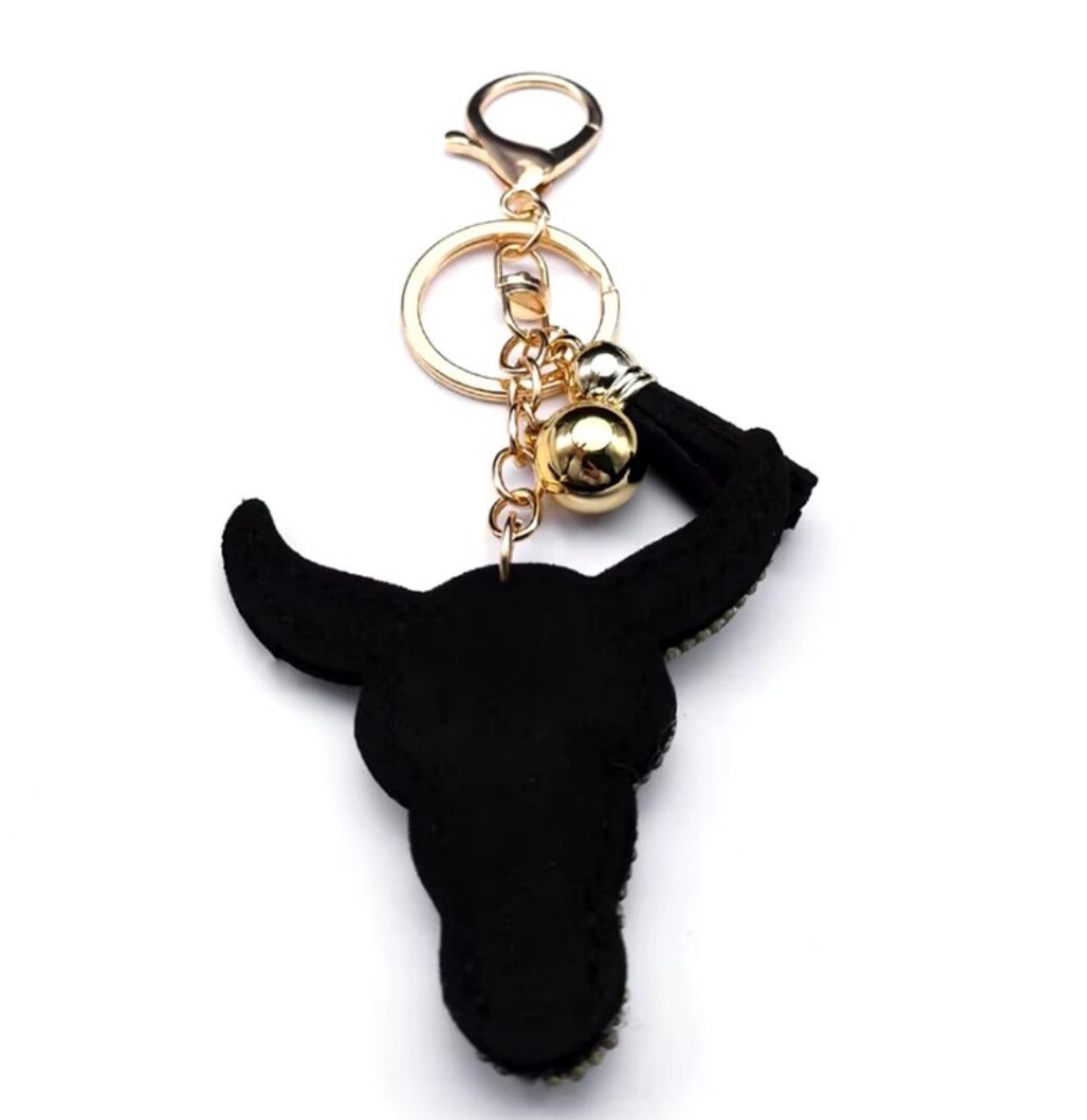 Black Cow Skull Rhinestone Keychain