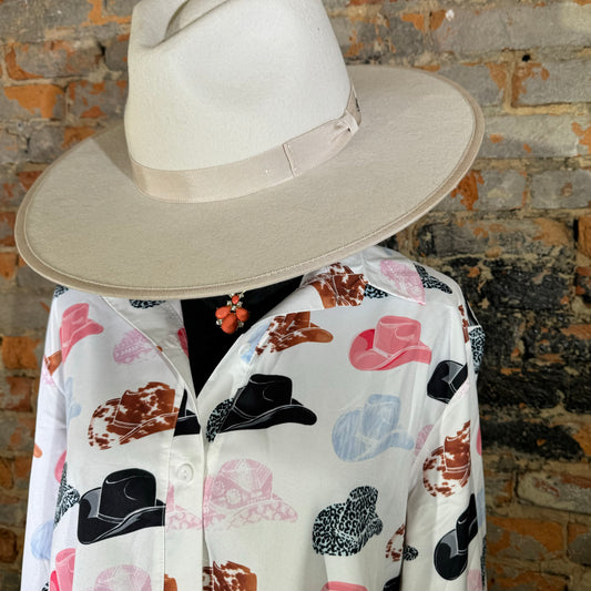 Hat Print Button Up Shirt