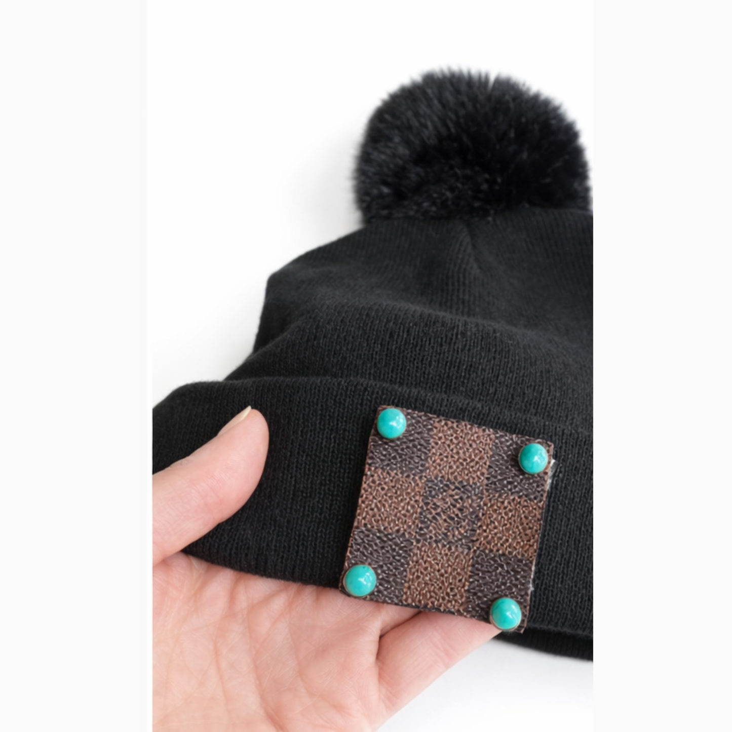 Designer Patch Pom Beanie