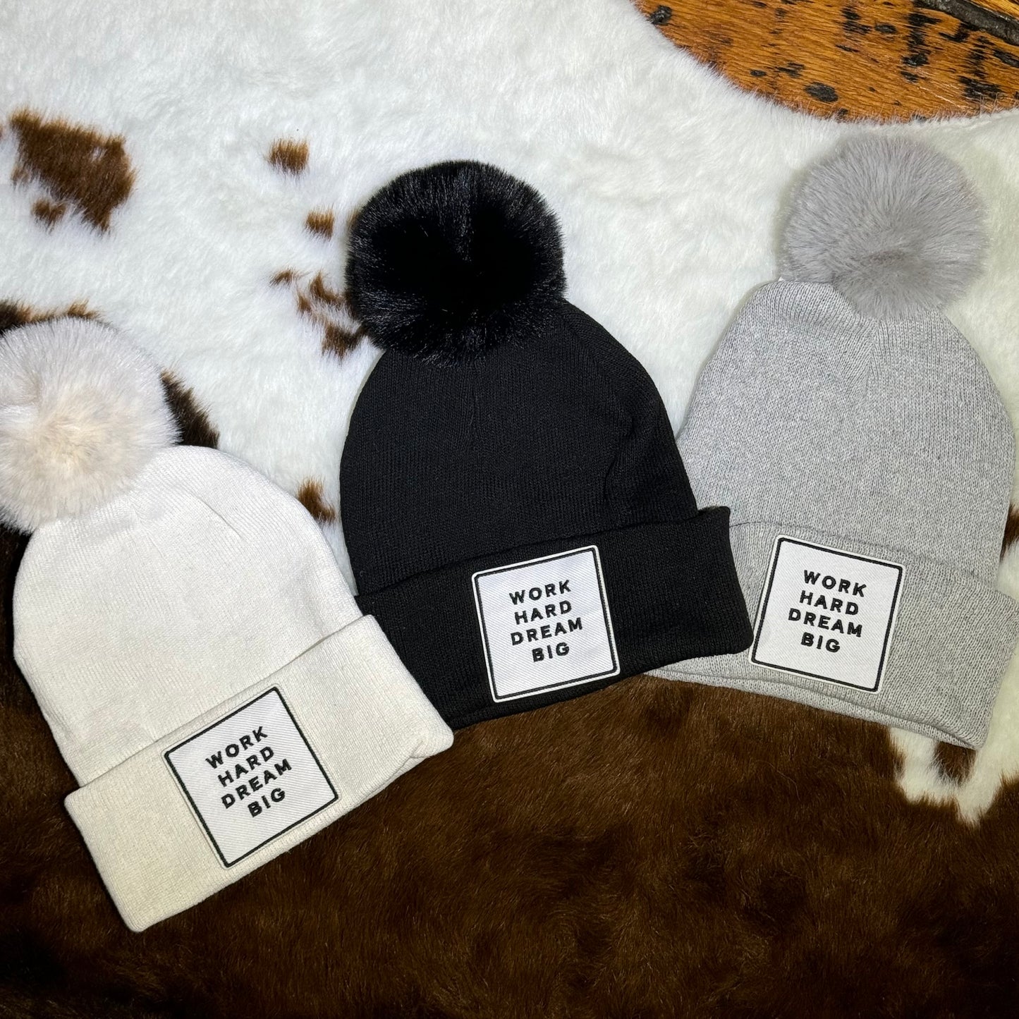 Work Hard Dream Big Pom Beanie