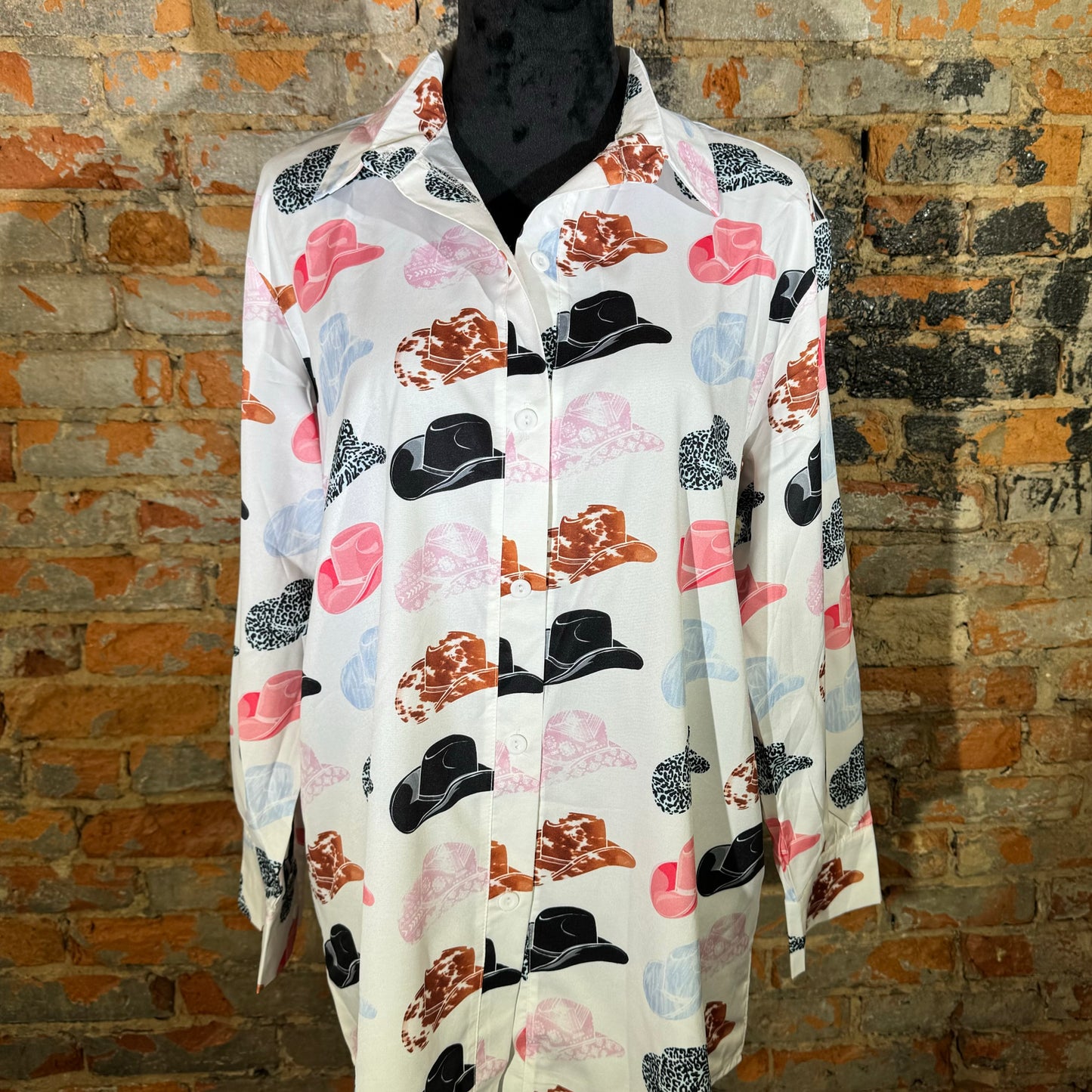 Hat Print Button Up Shirt