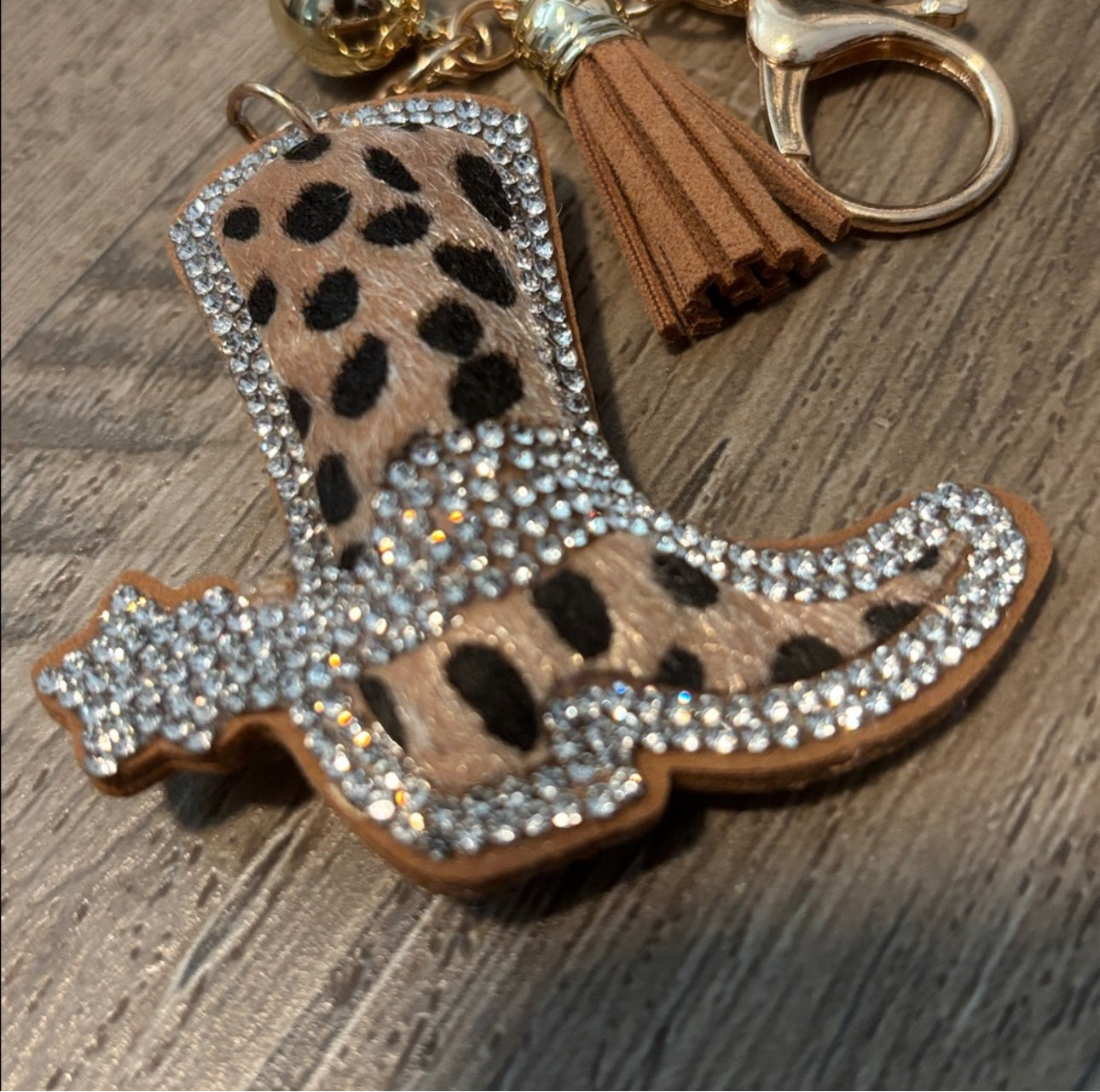 Rhinestone Cheetah Cowboy Boot Keychain