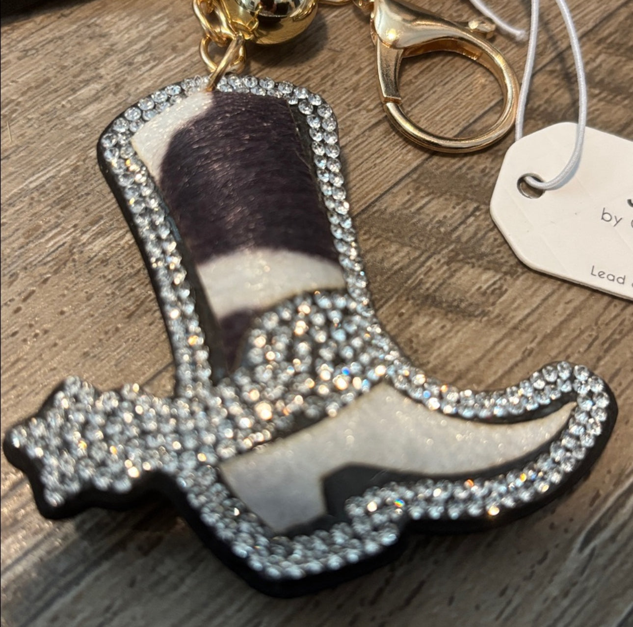 Cowboy Boot Cowhide Rhinestone Keychain