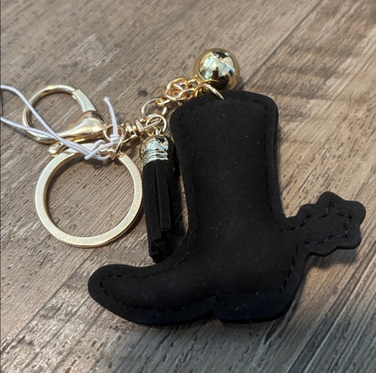 Cowboy Boot Cowhide Rhinestone Keychain